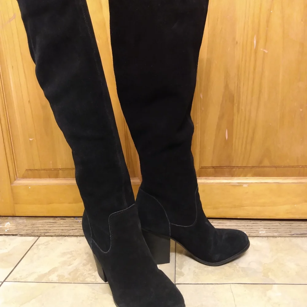 Michael Shannon Abbie Knee High Boots Womens Size 6 Black Suede Leather Zip